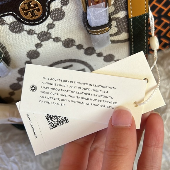 Tory Burch T Monogram Grommet Mini Tote Bag Crossbody Ivory Tan Brown Gold - Picture 14 of 14